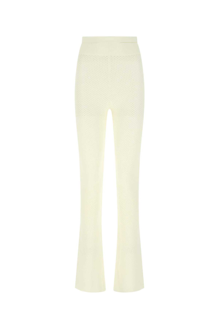 Andreädamo Viscose Blend Flared Pant With Elastic Waistband In White