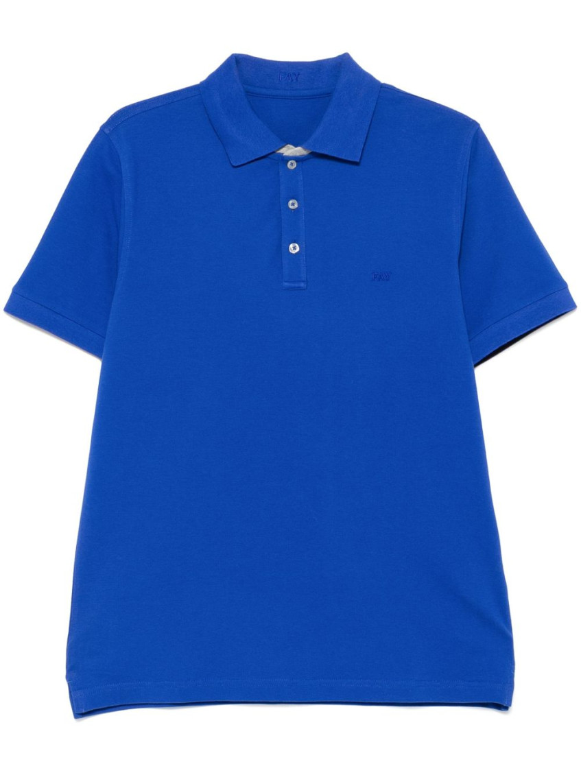 Fay Collar Polo Slits Short Sleeves In Navy Blue