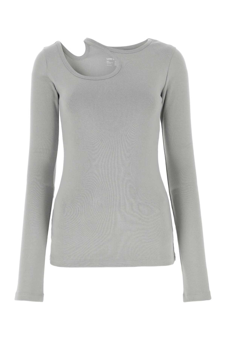 Low Classic Ribbed Crewneck Long Sleeve Fitted Top In Grey