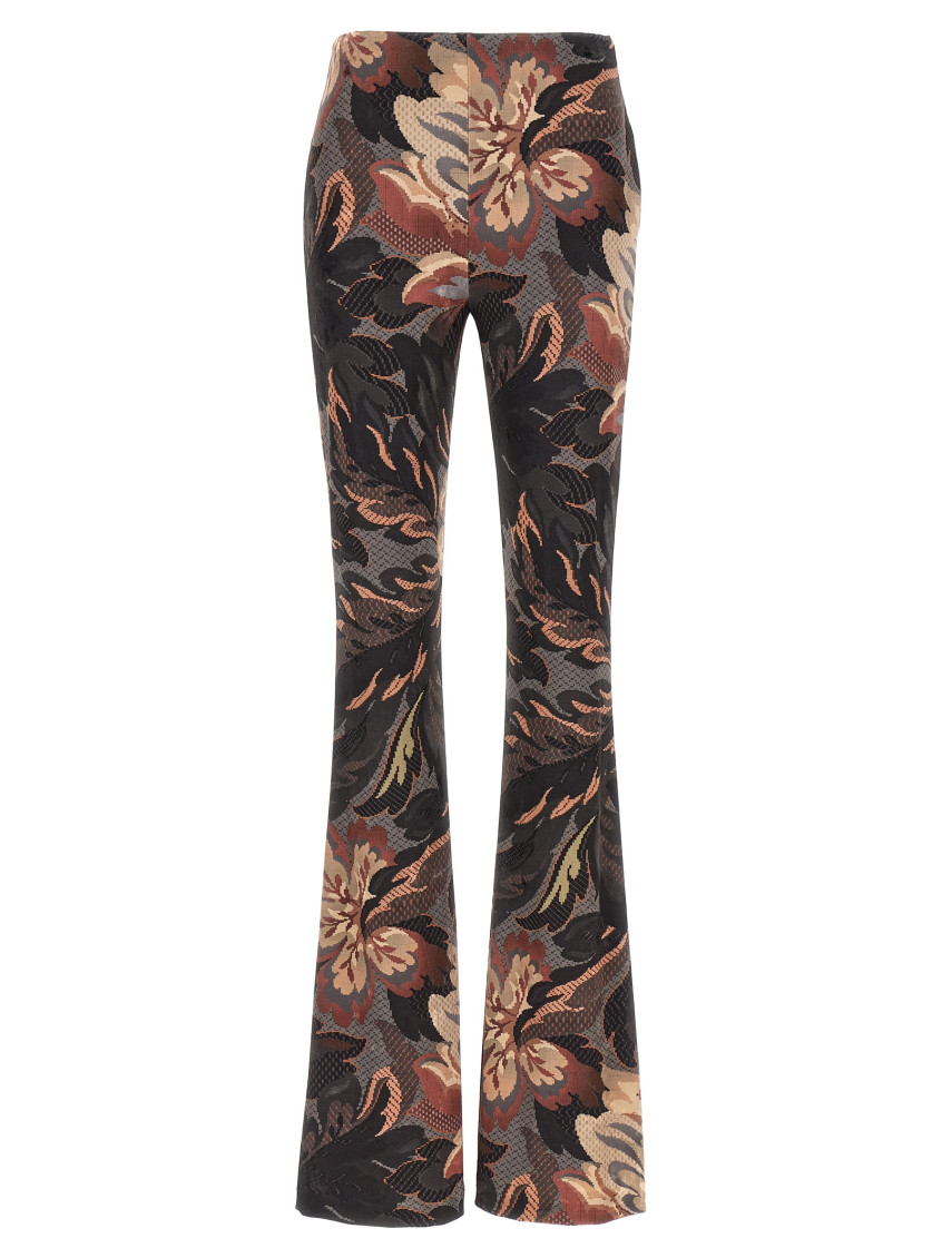 Etro Flared Leg Floral Pattern High Rise Pants In Black