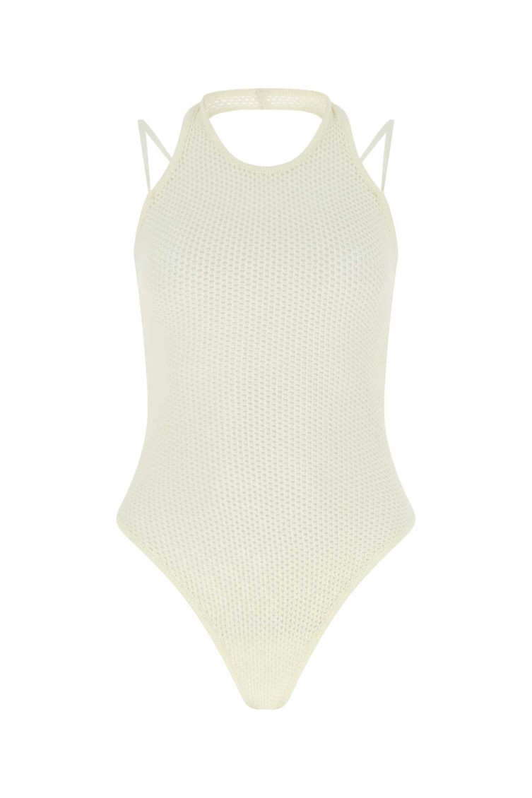 Andreädamo Viscose Blend Halterneck Bodysuit With Mesh Fabric In White