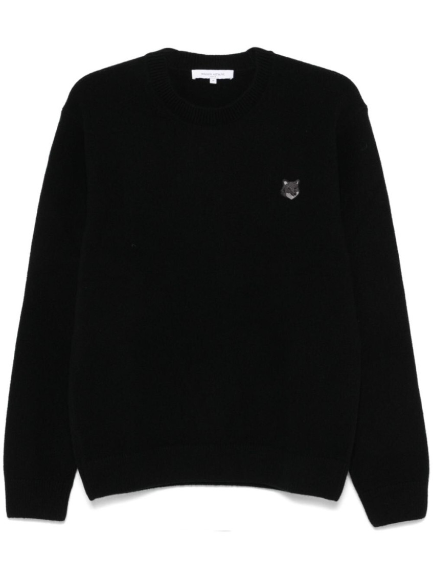 Maison Kitsuné Wool Polo Shirt With Embroidered Foxy Patch On The Front In Black