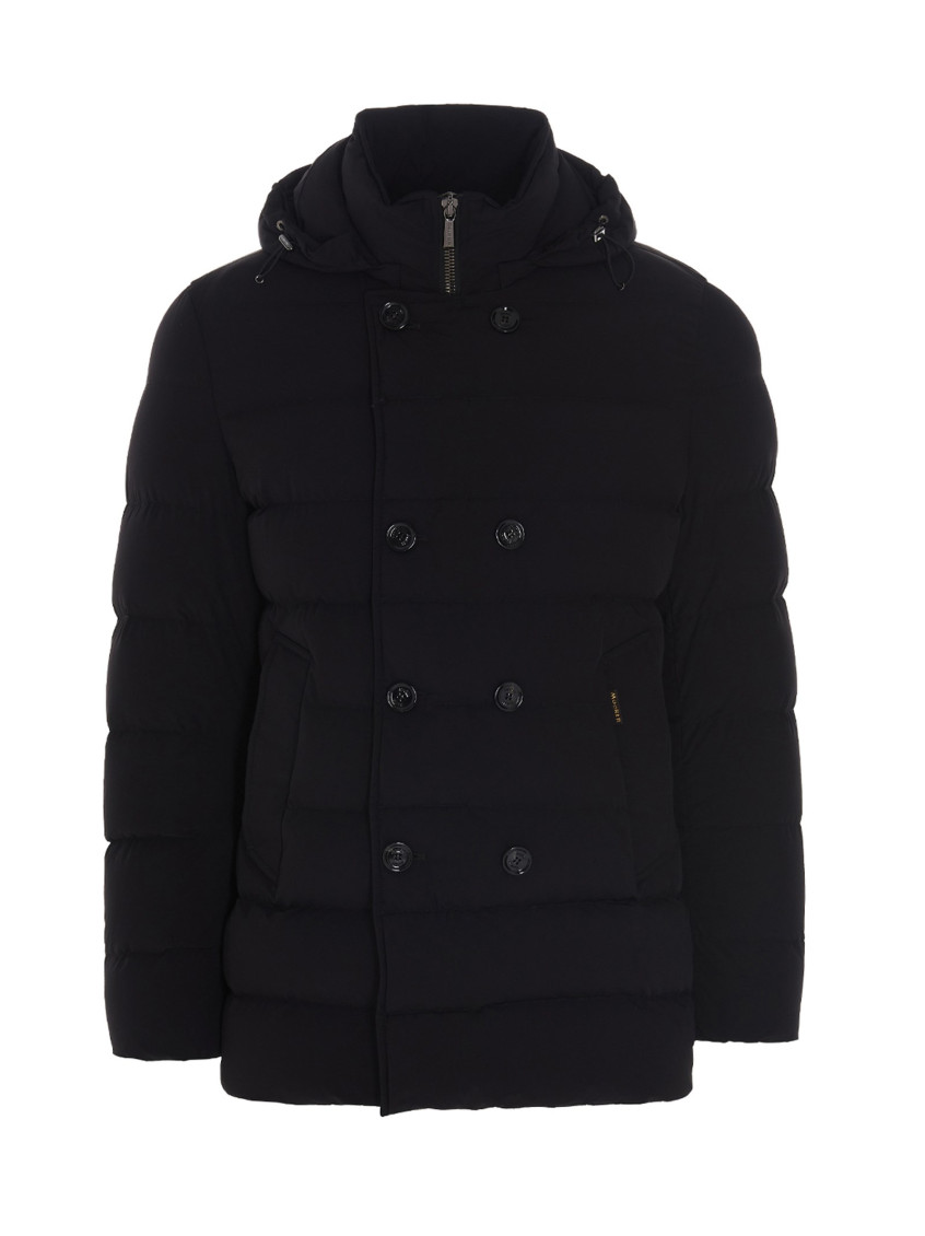 Moorer Double-breasted Hooded Quilted Down Jacket In Black