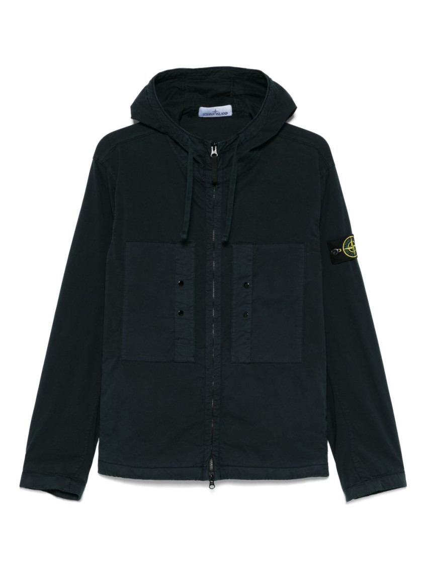 Stone Island Short Parka With Elastic Hem And Hood In Blue