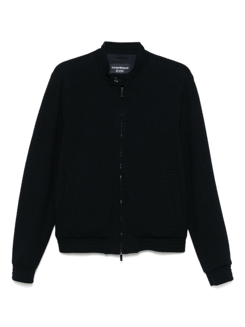 Emporio Armani Wool Blend Blouson Jacket In Black