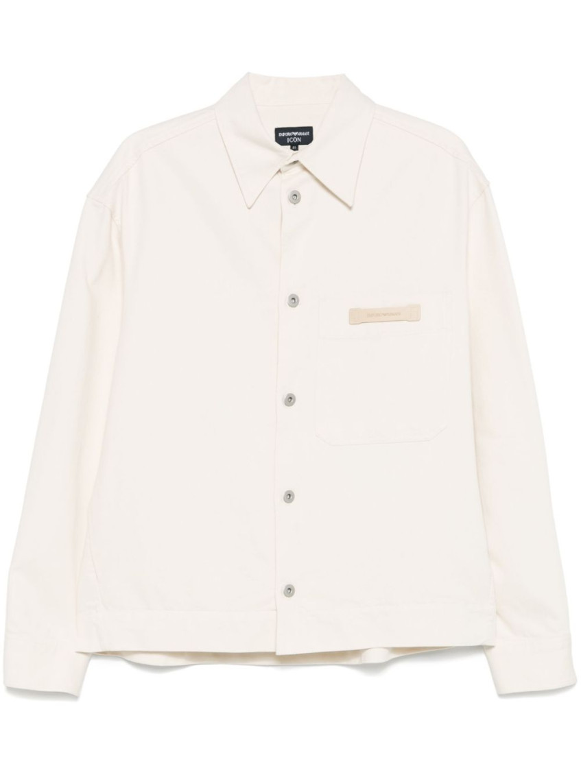 Emporio Armani Point Collar Cotton Jacket With Chest Pocket In Neutral