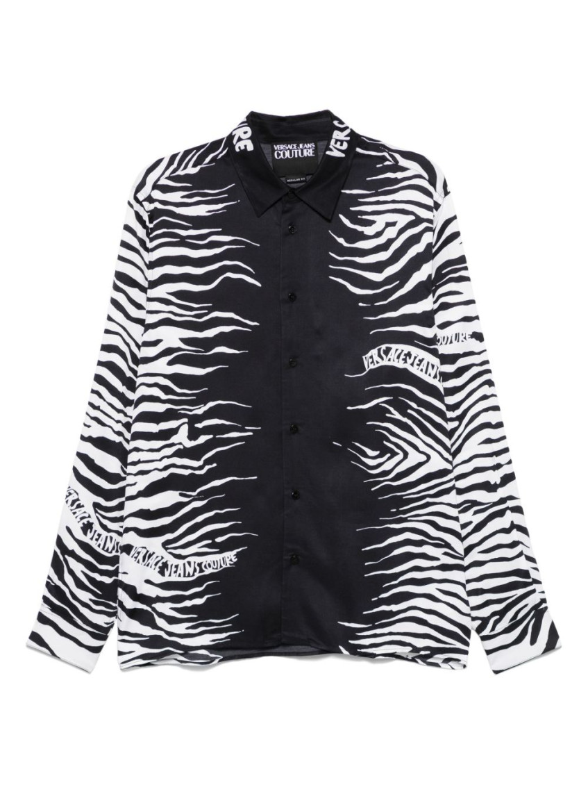 Versace Jeans Couture Print-embellished Black Shirt With Classic Collar In Black