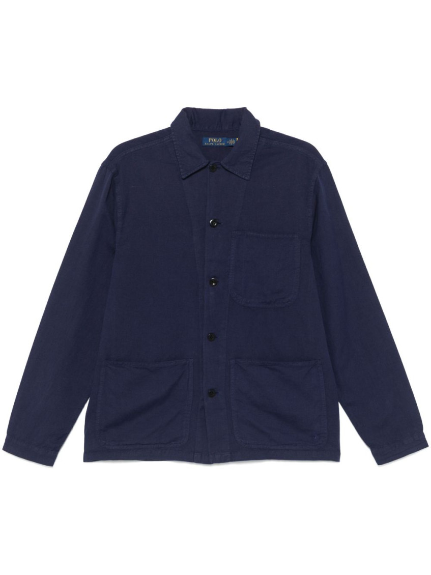 Ralph Lauren Logo Shirt With Pockets And Collar In Blue