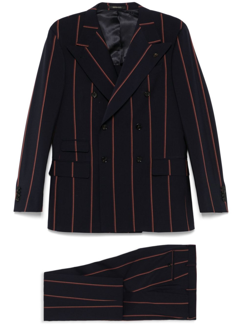 Gabriele Pasini Navy Blue Striped Suit In Black