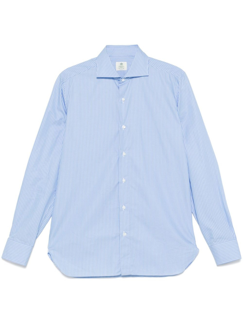 Borrelli Pinstripe Pattern Popeline Shirt With Cutaway Collar And Buttoned Cuffs In Blue