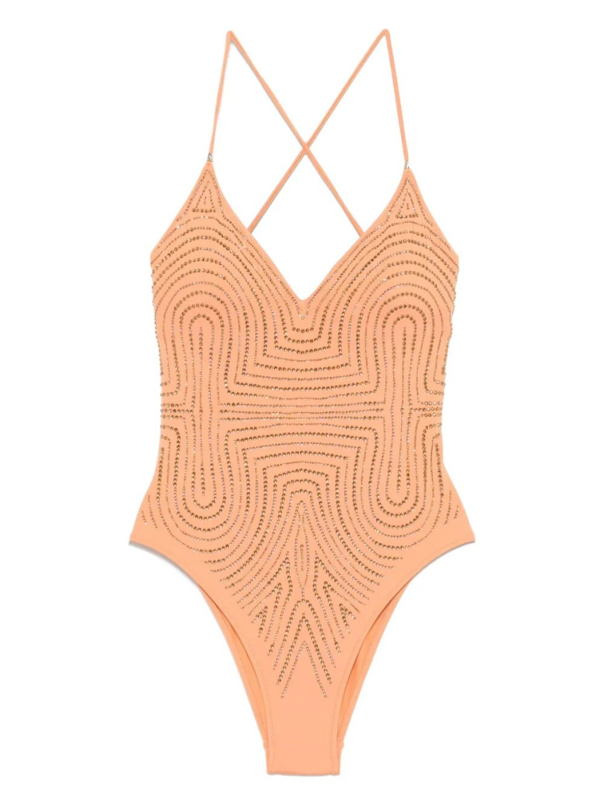 Pin Up Stars Solid Color One-piece Swimsuit With Rhinestones