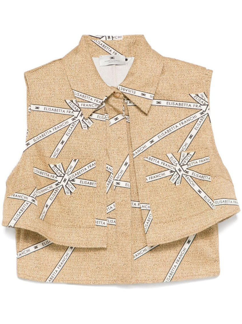 Elisabetta Franchi Cropped Beige And White Structured Shirt In Pink