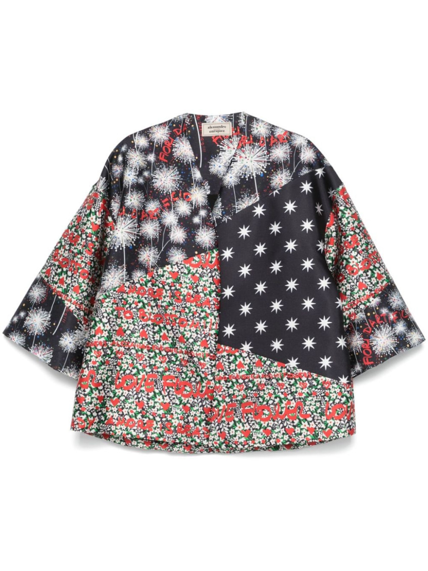 Alessandro Enriquez Multicolor Mix-print Jacket In Black
