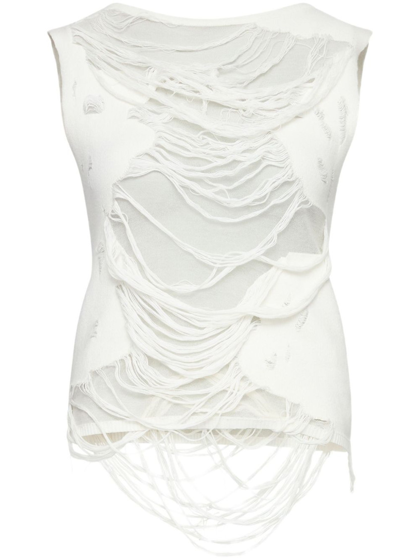 Mm6 Maison Margiela Mm6 By Maison Margiela Layered Distressed Fabric Sleeveless Top In White