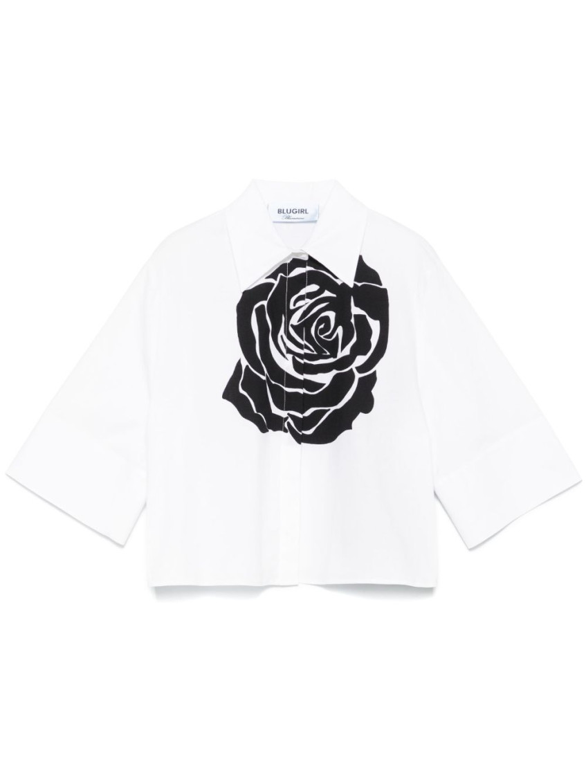 Blugirl Printed Popeline Stretch Boxy Shirt In White
