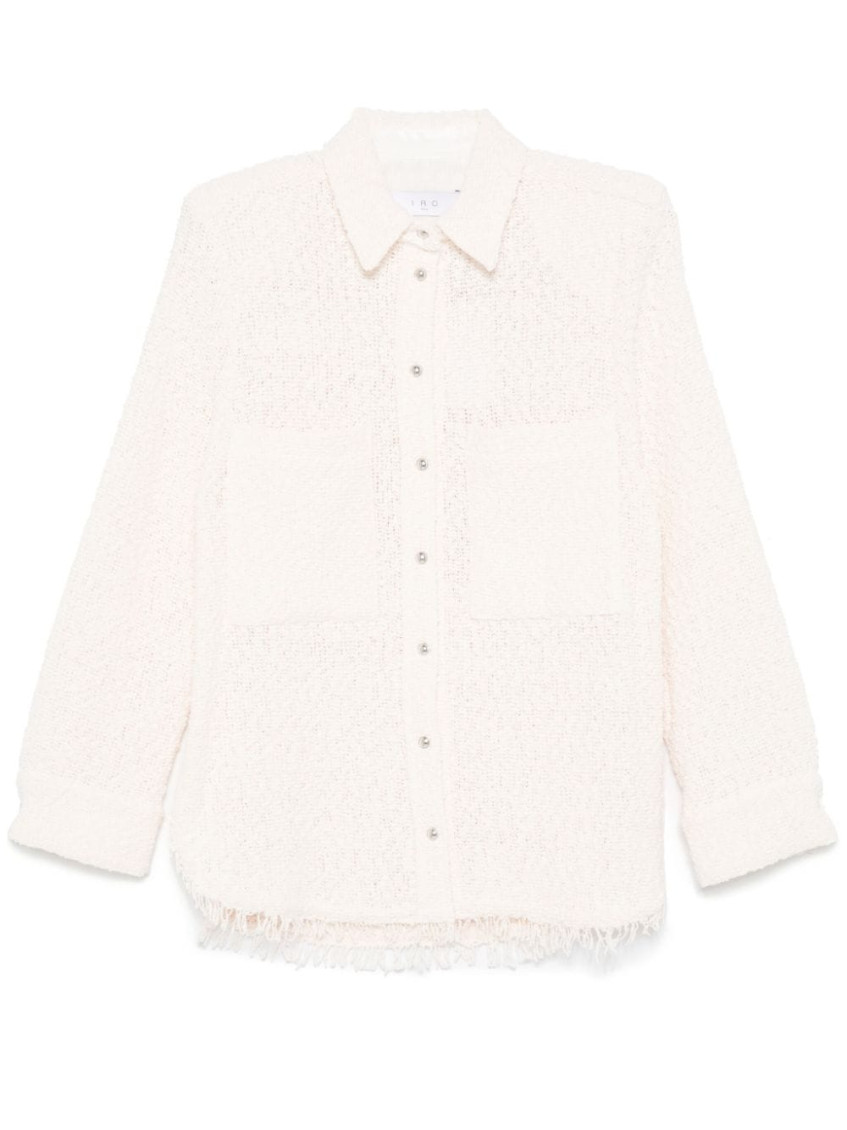 Iro Tweed Collar Top Frayed Hem In White