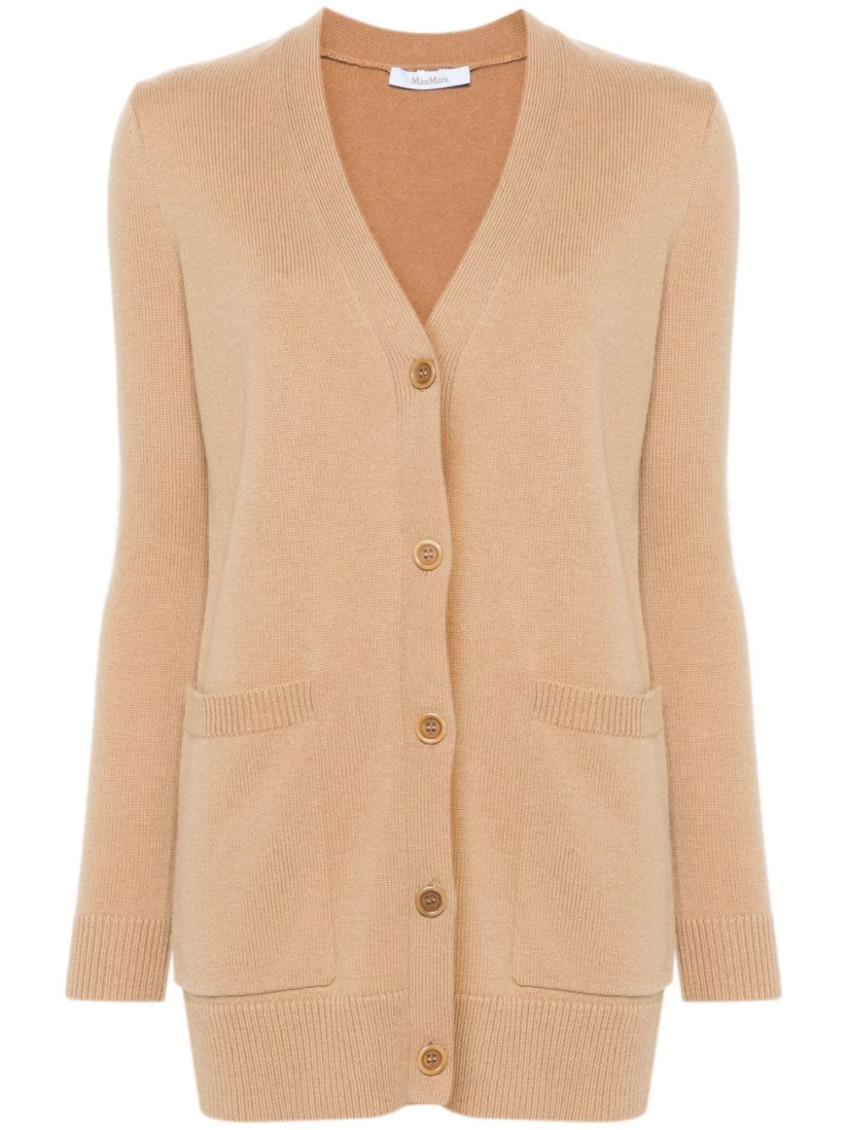 Max Mara Sequin Embellished Wool Cashmere Cardigan In Brown