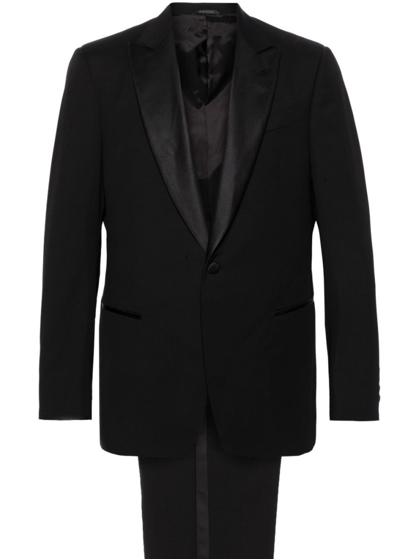Giorgio Armani Wool Suit With Satin Lapel And Pockets In Black