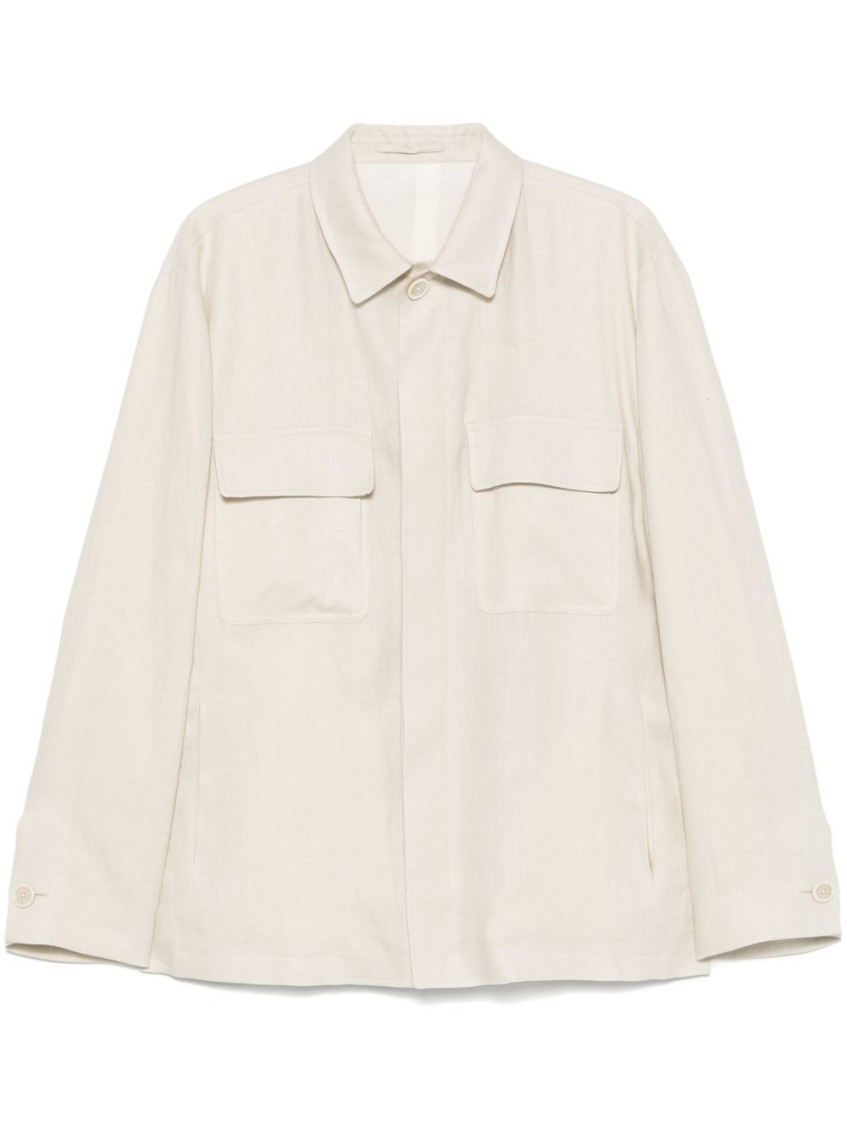 Lardini Light Beige Linen Shirt With Concealed Fastening In Neutral