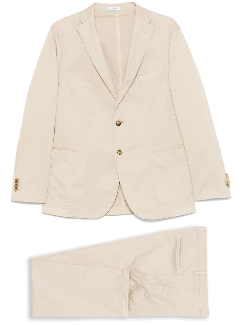 Boglioli Beige Cotton Suit With Concealed Front Fastening In Neutral