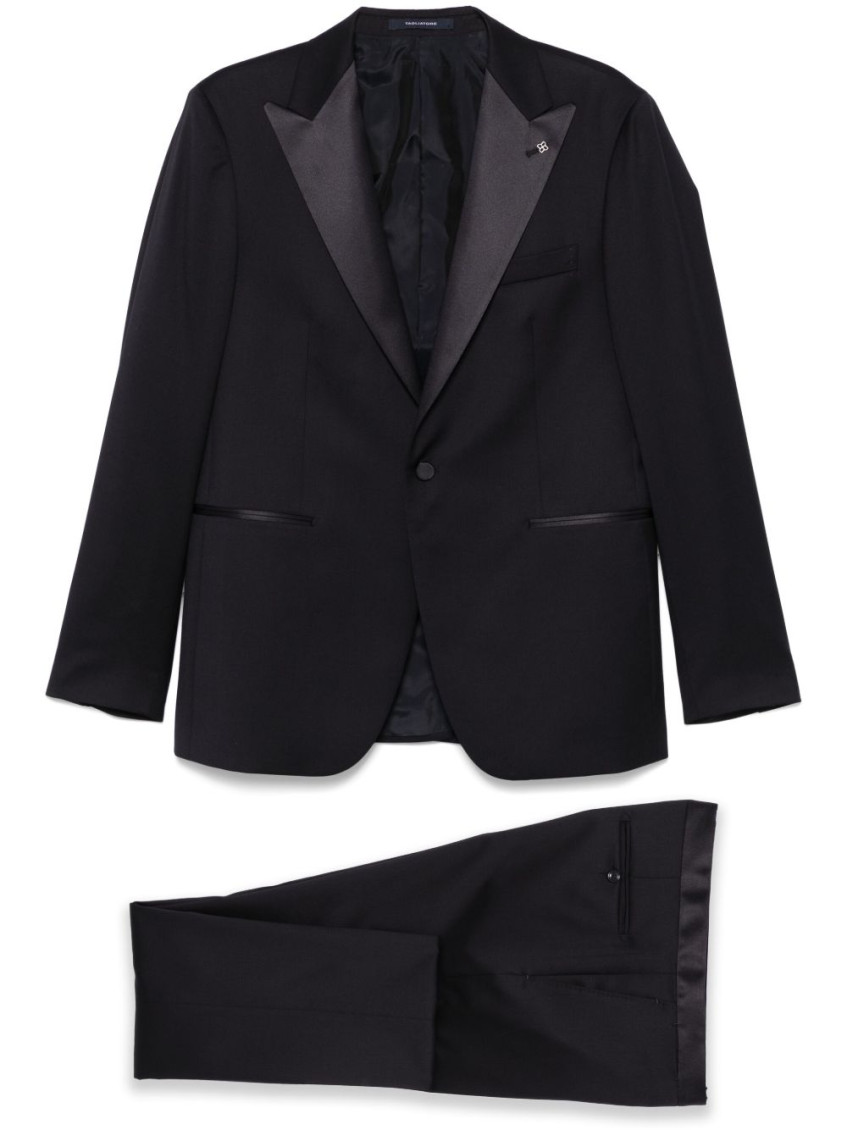 Tagliatore Tailored Black Suit With Satin Lapel In Black