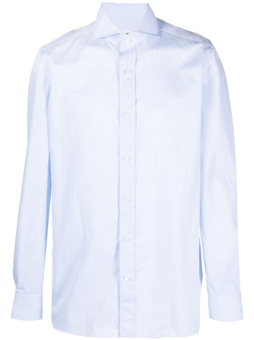 Borrelli Optical White Cotton Shirt With Spread Collar In White