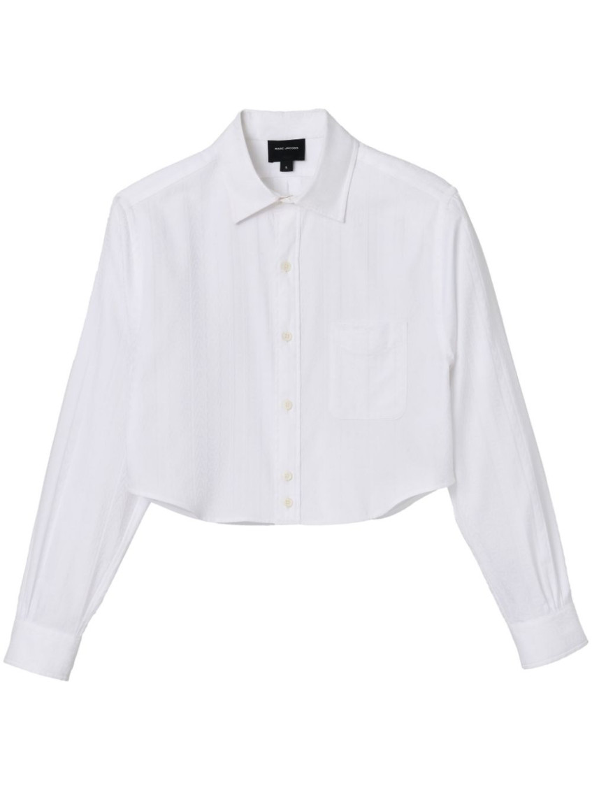 Marc Jacobs Logo-jacquard Crop Button-down Femme Shirt In White
