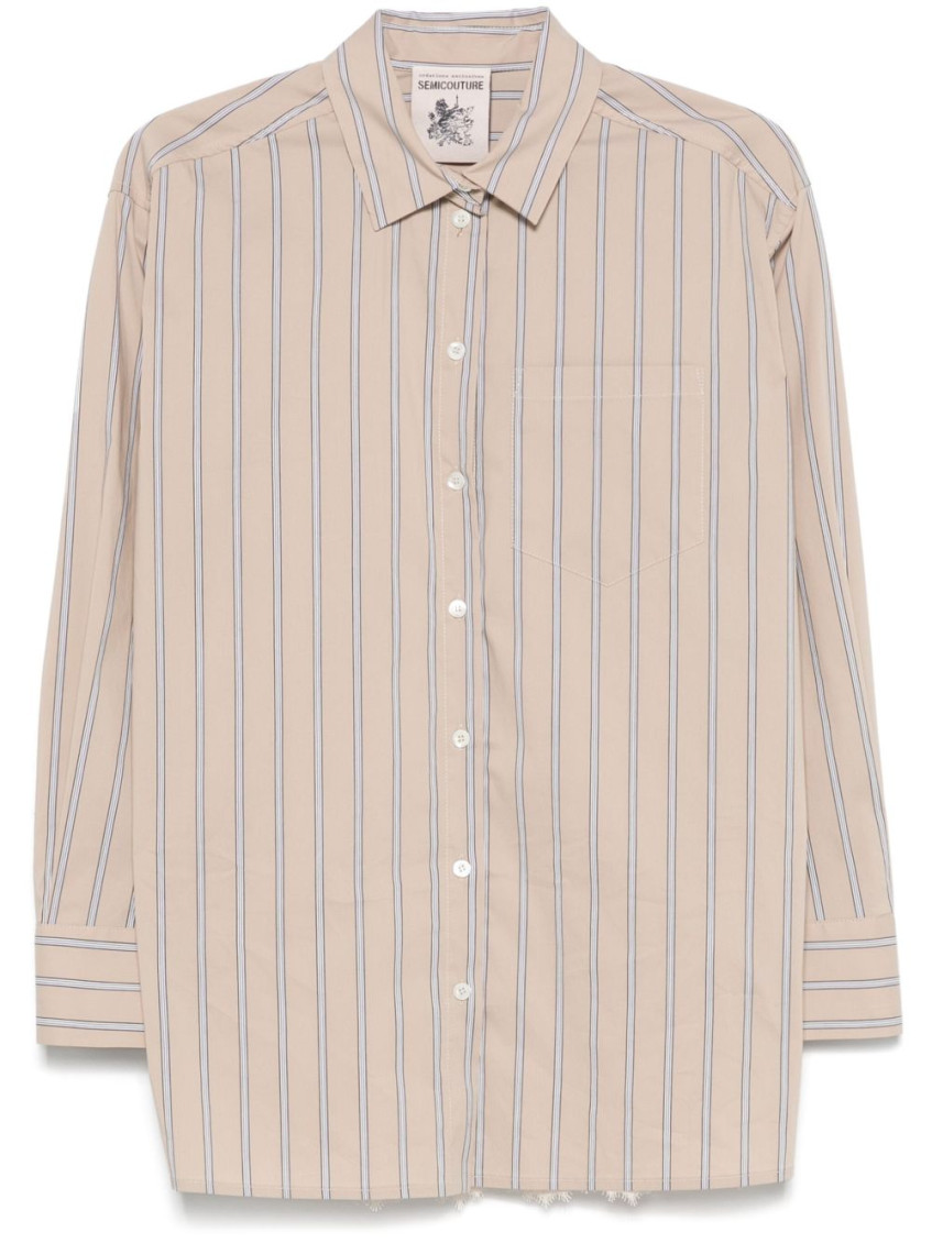 Semicouture Semi Couture Button-up Shirt With Lace Overlay And Vertical Stripes