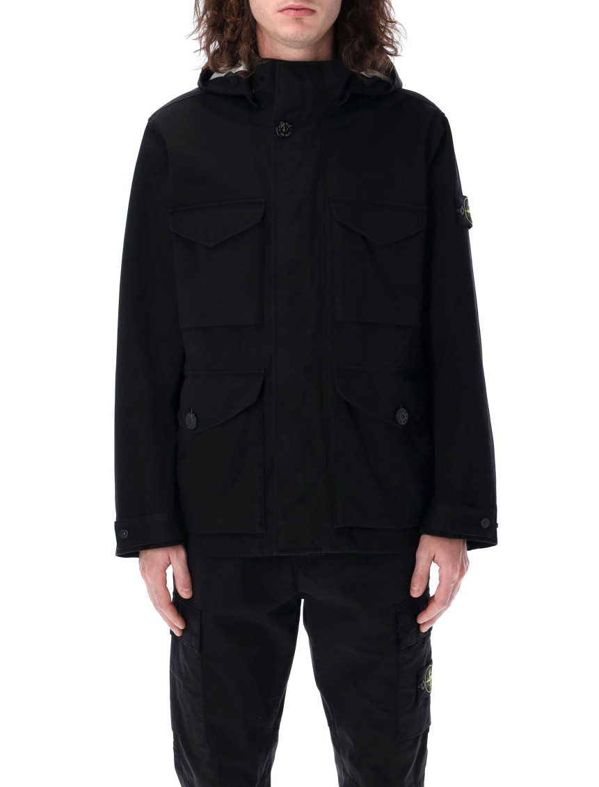 Stone Island Field Jacket Removable Hood In Black