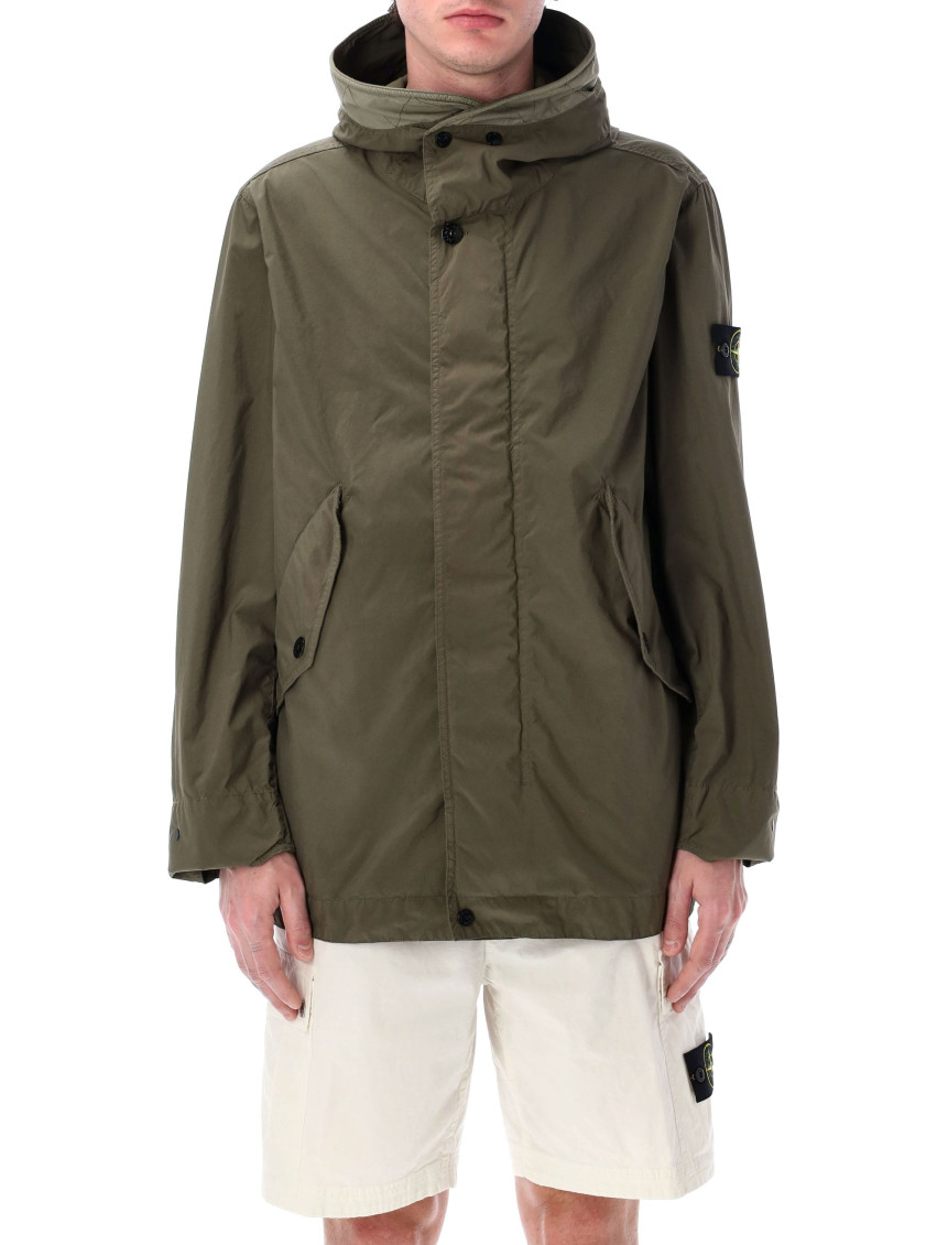 Stone Island Short Parka With Protective Hood In Gray