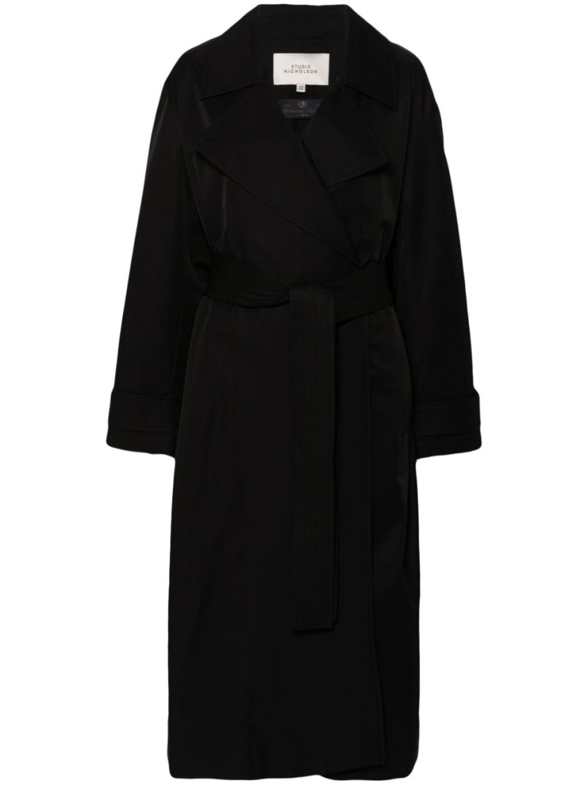 Studio Nicholson Belted Double-breasted Coat With Wide Lapels In Black