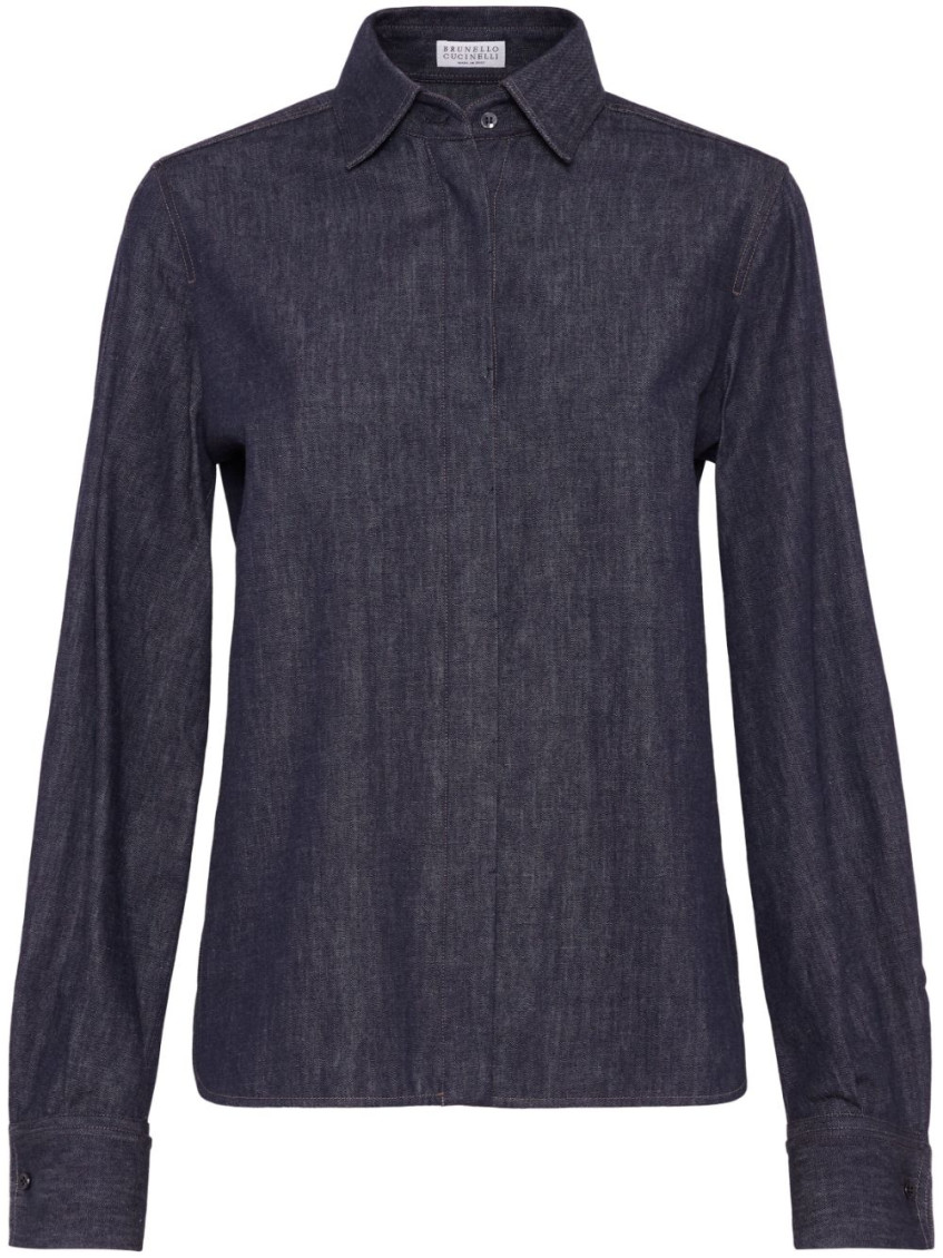 Brunello Cucinelli Denim Monili Bead-embellished Shirt In Brown