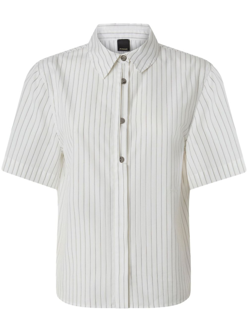 Pinko Multicolored Striped Short Sleeve Button-up Shirt In White