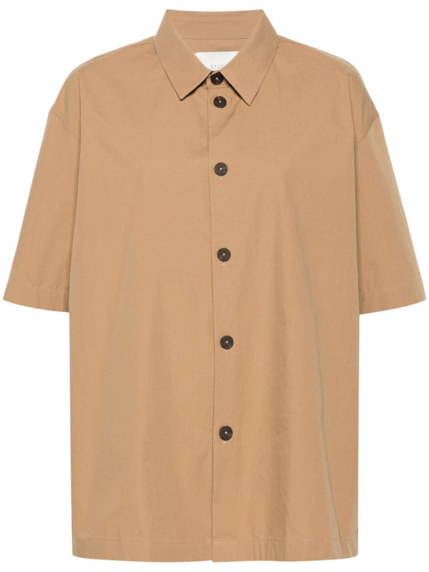 Studio Nicholson Collared Cotton Poplin Shirt In Brown