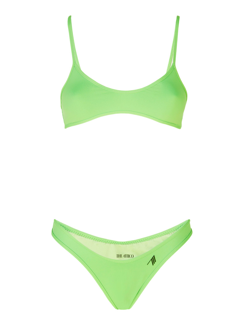 Attico Green Rubberised-logo Bikini In Green
