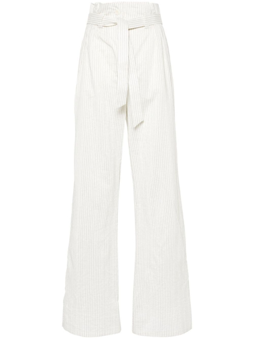 Max Mara Xero Pinstriped Cotton And Silk-blend Wide-leg Pants In White