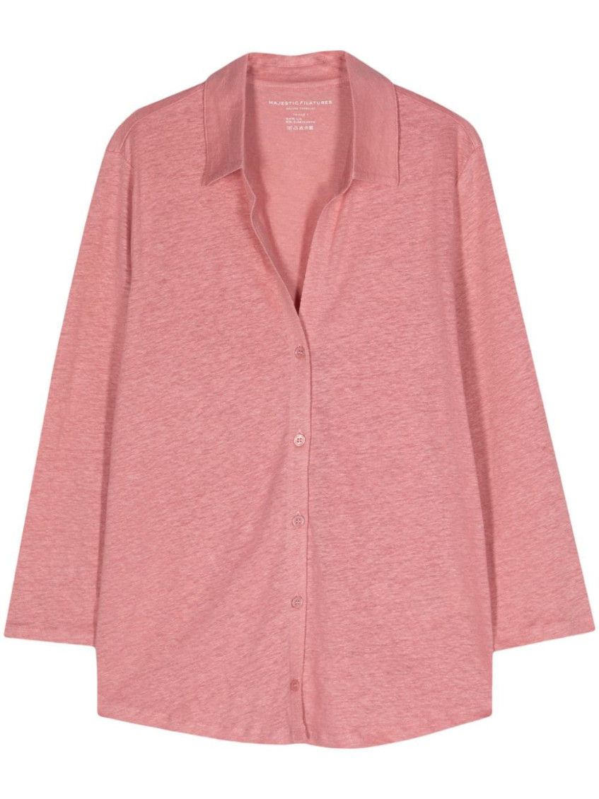 Majestic Linen-blend Jersey Cardigan In Pink