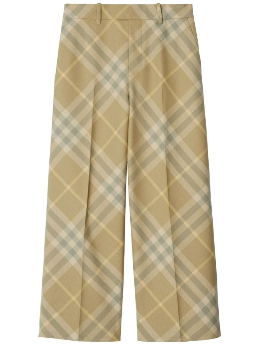 Burberry Checkered Design Wool Trousers For Women In Brown