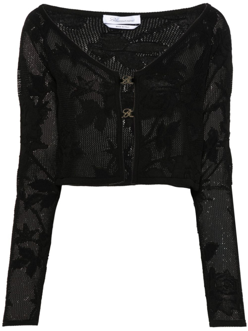 Blumarine Women Embroidered Cropped Cardigan In Black