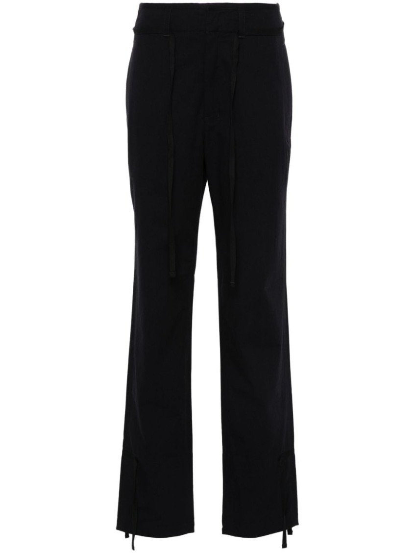 Lemaire Navy Blue Drawstring Trousers In Black