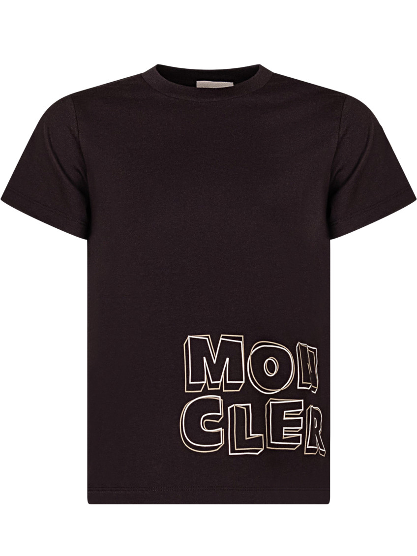 トップス MONCLER KIDS T-SHIRT Moncler Kids Black Logo T-shirt