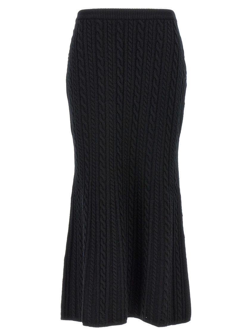 Alessandra Rich Knitted Wool Maxi Skirt In Black