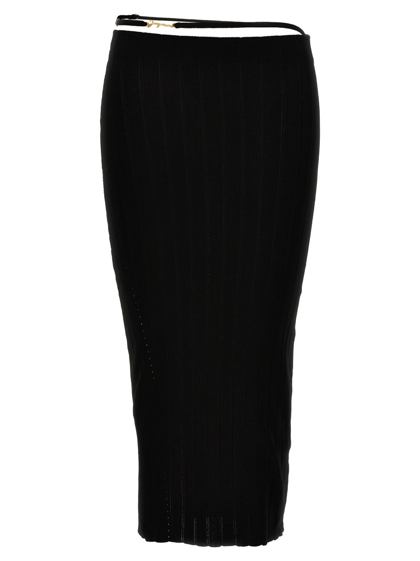 Jacquemus La Jupe Pralu Ribbed-knit Midi Skirt In Black