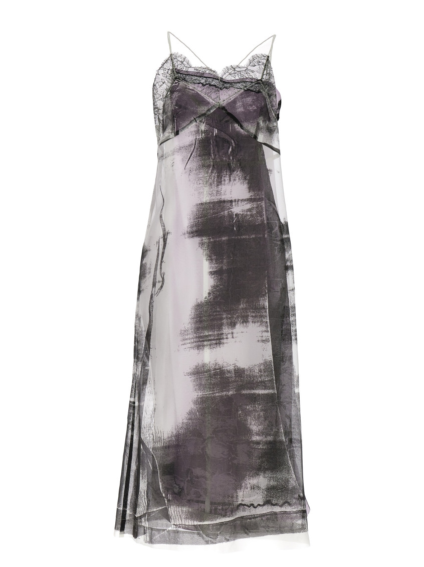 Maison Margiela Lace Trim Abstract-print Midi Slip Dress In Multicolor