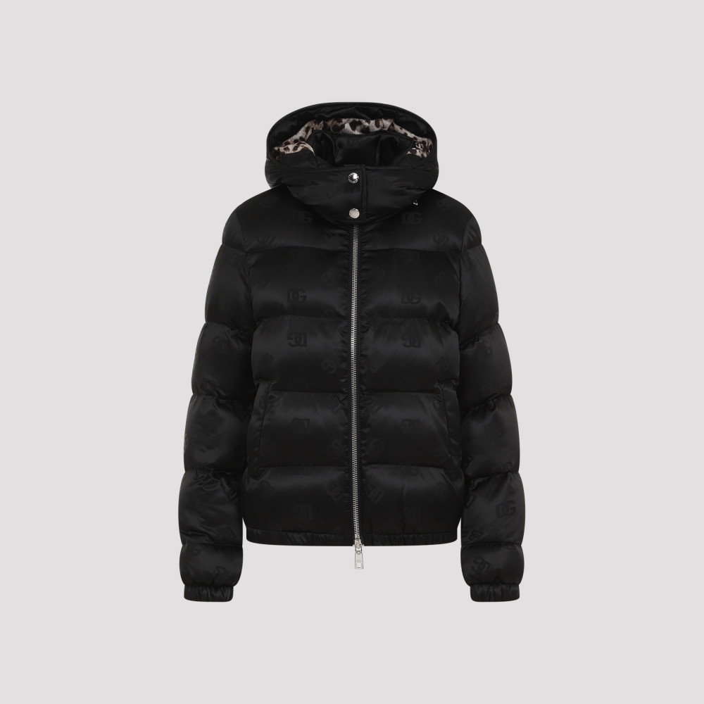 Dolce & Gabbana Monogram-jacquard Puffer Jacket In Black