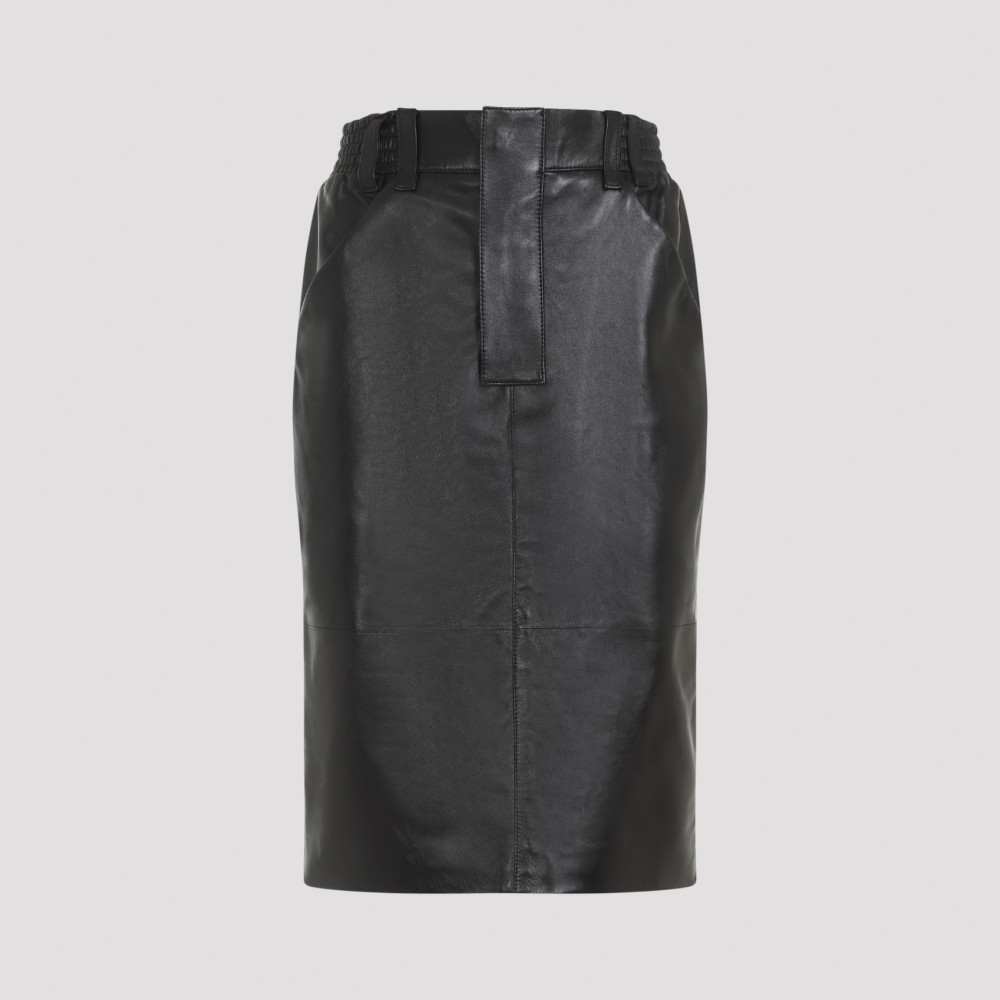 Saint Laurent Black Lamb Leather Midi Skirt