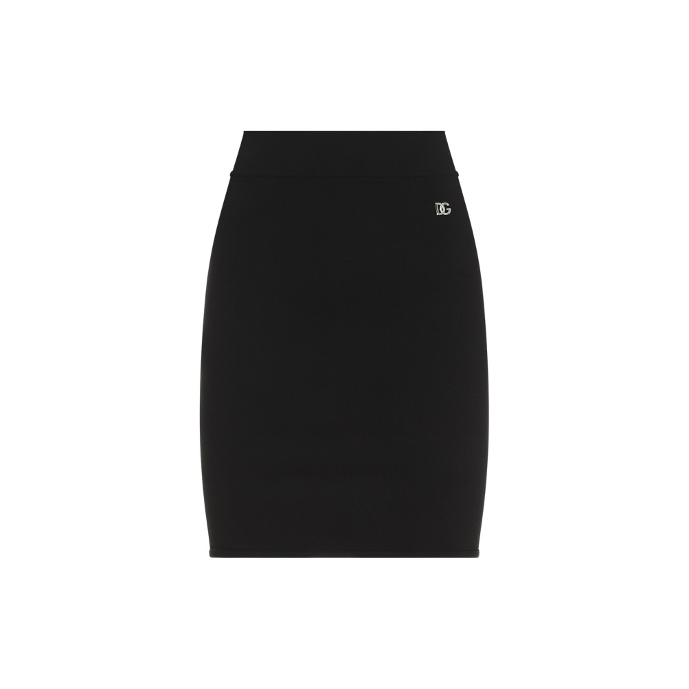Dolce & Gabbana Milano Rib Miniskirt With Dg Logo In Black
