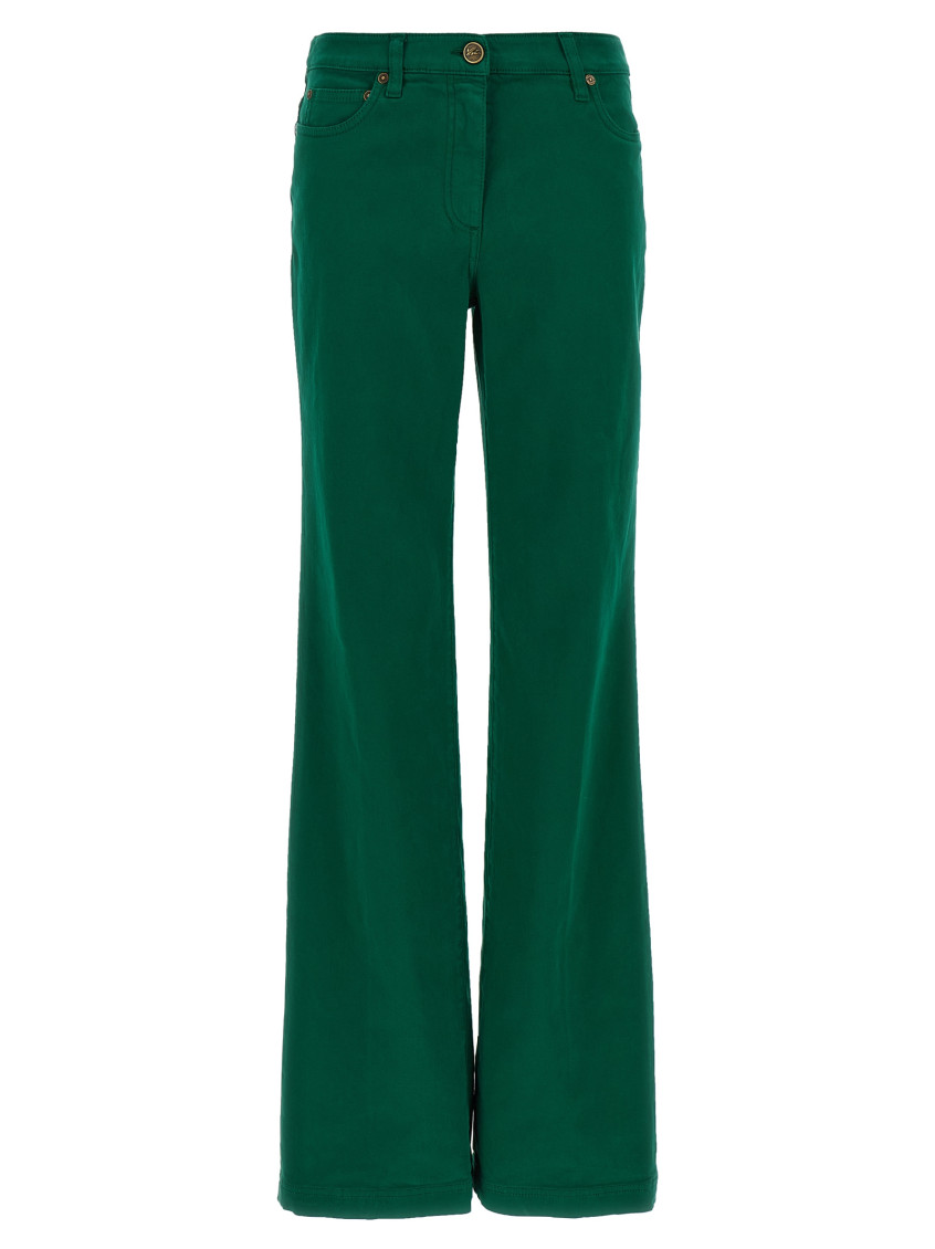 Etro Embroidered-logo Back-patch Trousers In Green