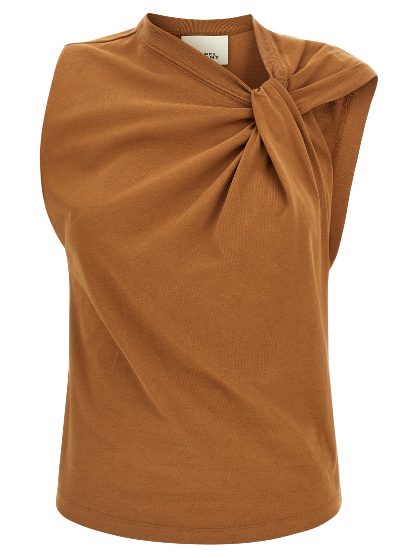 Isabel Marant Sleeveless Crew Neck Top With Knot Detail In Brown