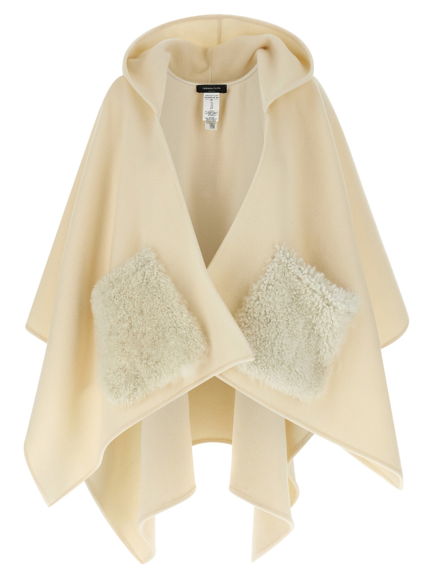 Fabiana Filippi Draped Hooded Cape Textured Pockets In Neutral